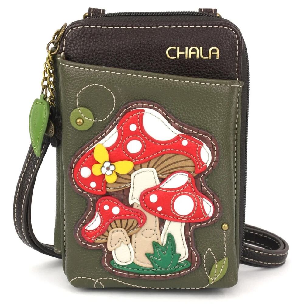 Chala Faux Leather Wallet Crossbody Cell Phone Purse - Mushroom, Olive Green NWT